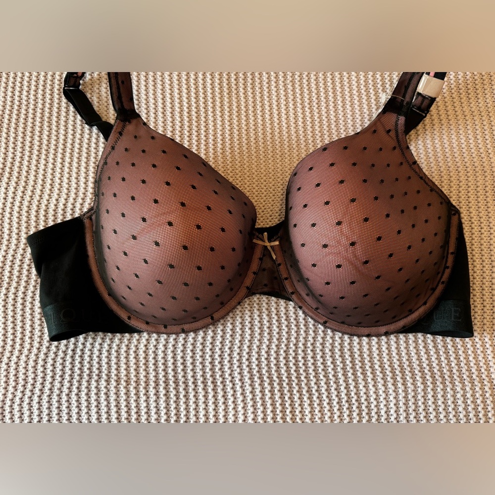 Cacique Black and Pink Polka Dot Bra
